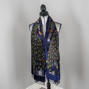 Accessories - NWOT navy blue beaded velvet peacock shawl Accessories - NWOT navy blue beaded velvet peacock shawl